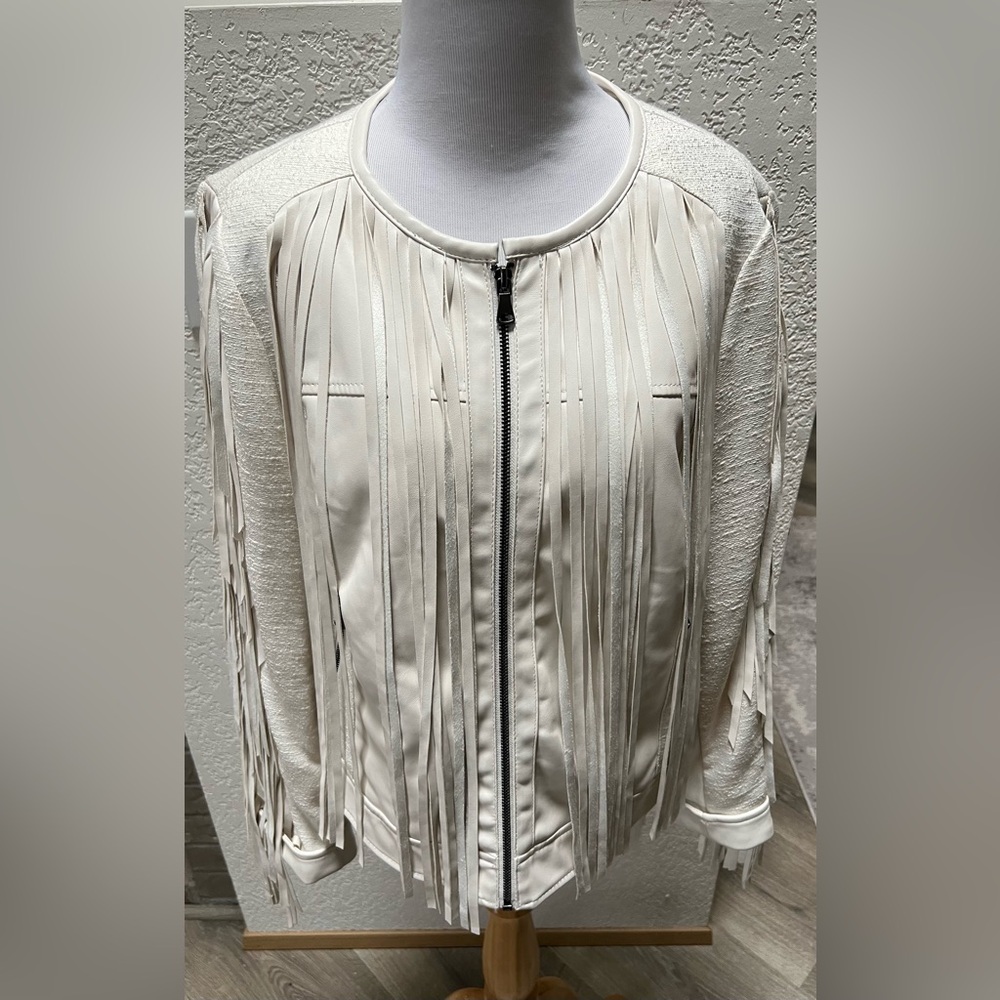 A.N.A. | White Fringe Faux Leather Jacket